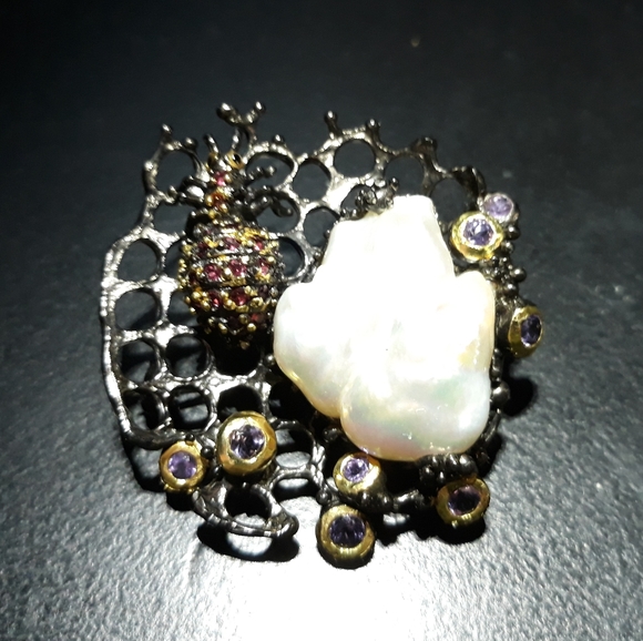 Unique Sterling Silver Gemstone Brooch j5